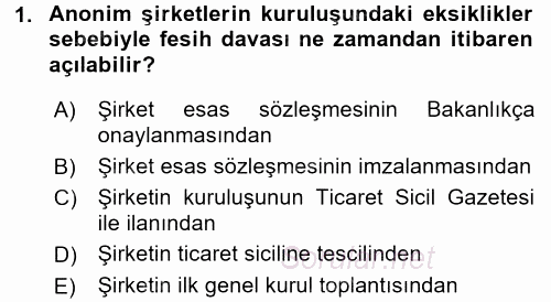 Ticaret Hukuku 2 2017 - 2018 Dönem Sonu Sınavı 1.Soru