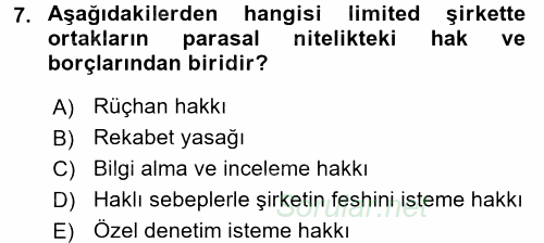 Ticaret Hukuku 2 2017 - 2018 Dönem Sonu Sınavı 7.Soru