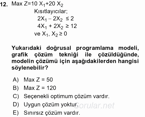 Yöneylem Araştırması 1 2015 - 2016 Ara Sınavı 12.Soru