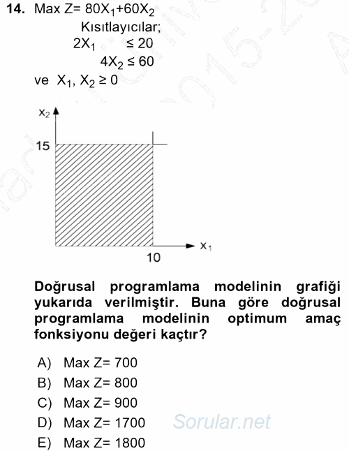 Yöneylem Araştırması 1 2015 - 2016 Ara Sınavı 14.Soru