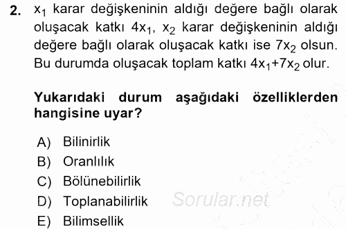 Yöneylem Araştırması 1 2015 - 2016 Ara Sınavı 2.Soru