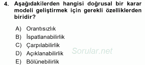 Yöneylem Araştırması 1 2015 - 2016 Ara Sınavı 4.Soru