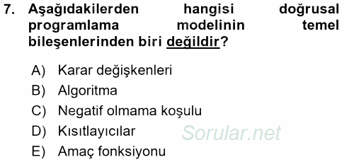 Yöneylem Araştırması 1 2015 - 2016 Ara Sınavı 7.Soru
