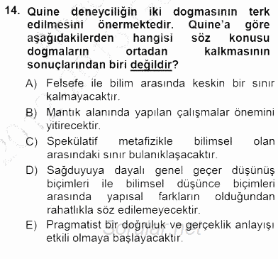 Çağdaş Felsefe 1 2012 - 2013 Dönem Sonu Sınavı 14.Soru