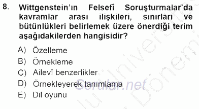 Çağdaş Felsefe 1 2012 - 2013 Dönem Sonu Sınavı 8.Soru