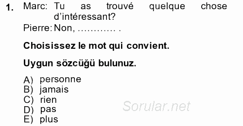 Fransızca 2 2014 - 2015 Ara Sınavı 1.Soru