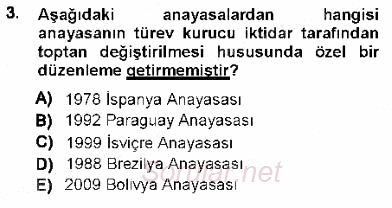 Türk Anayasa Hukuku 2012 - 2013 Dönem Sonu Sınavı 3.Soru