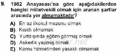 Türk Anayasa Hukuku 2012 - 2013 Dönem Sonu Sınavı 9.Soru