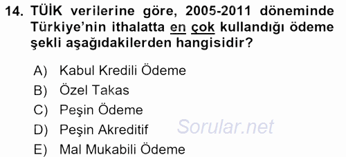 Dış Ticarete Giriş 2017 - 2018 3 Ders Sınavı 14.Soru