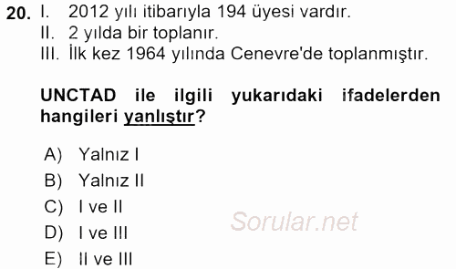 Dış Ticarete Giriş 2017 - 2018 3 Ders Sınavı 20.Soru