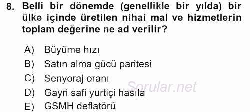 Dış Ticarete Giriş 2017 - 2018 3 Ders Sınavı 8.Soru