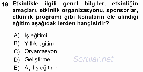 Kongre ve Etkinlik Yönetimi 2015 - 2016 Dönem Sonu Sınavı 19.Soru