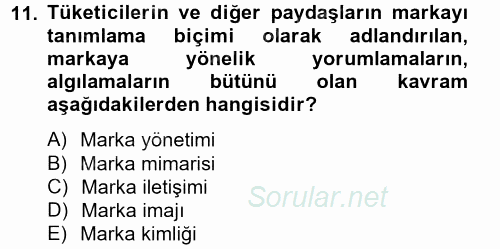 Bütünleşik Pazarlama İletişimi 2014 - 2015 Tek Ders Sınavı 11.Soru