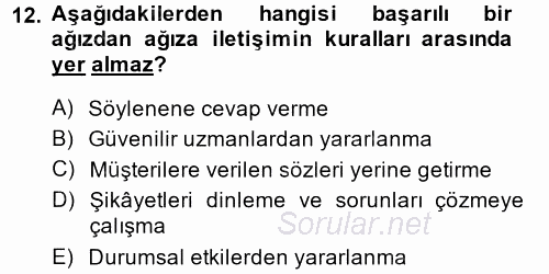 Bütünleşik Pazarlama İletişimi 2014 - 2015 Tek Ders Sınavı 12.Soru