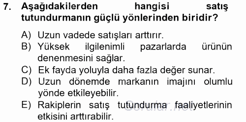Bütünleşik Pazarlama İletişimi 2014 - 2015 Tek Ders Sınavı 7.Soru