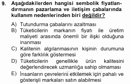 Bütünleşik Pazarlama İletişimi 2014 - 2015 Tek Ders Sınavı 9.Soru