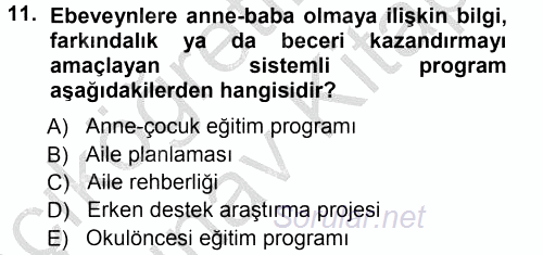 Anne Baba Eğitimi 2012 - 2013 Ara Sınavı 11.Soru