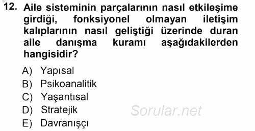 Anne Baba Eğitimi 2012 - 2013 Ara Sınavı 12.Soru