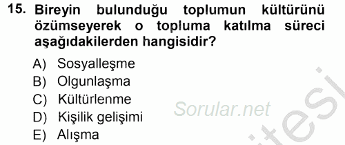 Anne Baba Eğitimi 2012 - 2013 Ara Sınavı 15.Soru