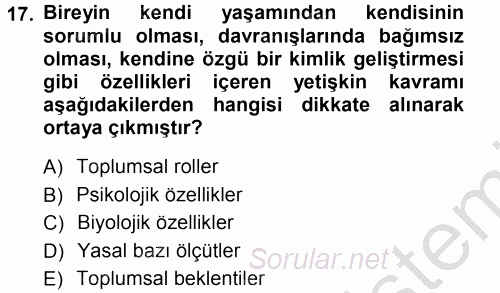 Anne Baba Eğitimi 2012 - 2013 Ara Sınavı 17.Soru