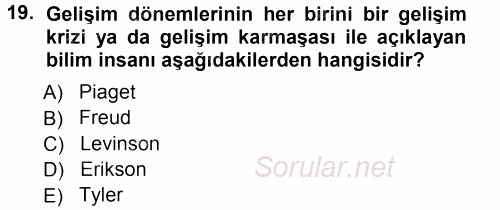 Anne Baba Eğitimi 2012 - 2013 Ara Sınavı 19.Soru