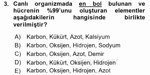 Genel Biyoloji 1 2015 - 2016 Tek Ders Sınavı 3.Soru