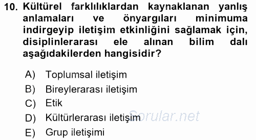 Küreselleşme ve Kültürlerarası İletişim 2016 - 2017 Ara Sınavı 10.Soru