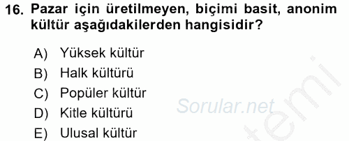 Küreselleşme ve Kültürlerarası İletişim 2016 - 2017 Ara Sınavı 16.Soru