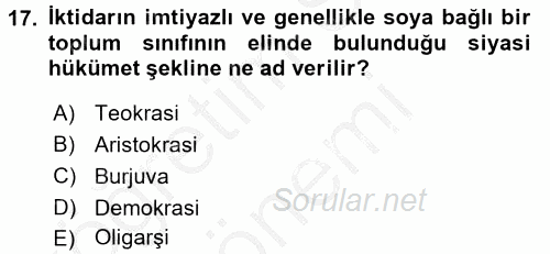 Küreselleşme ve Kültürlerarası İletişim 2016 - 2017 Ara Sınavı 17.Soru