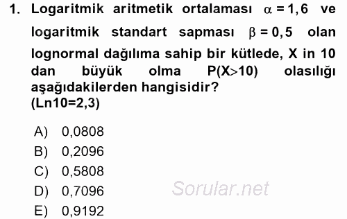 Coğrafi Bilgi Sistemleri İçin Temel İstatistik 2015 - 2016 Dönem Sonu Sınavı 1.Soru