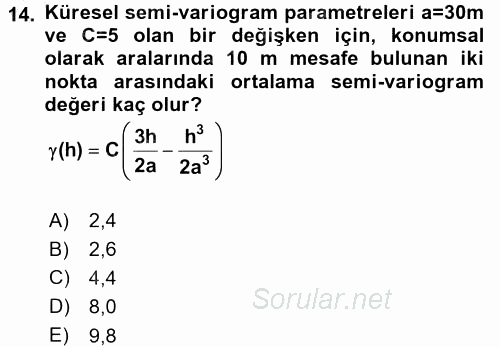 Coğrafi Bilgi Sistemleri İçin Temel İstatistik 2015 - 2016 Dönem Sonu Sınavı 14.Soru