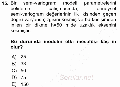 Coğrafi Bilgi Sistemleri İçin Temel İstatistik 2015 - 2016 Dönem Sonu Sınavı 15.Soru