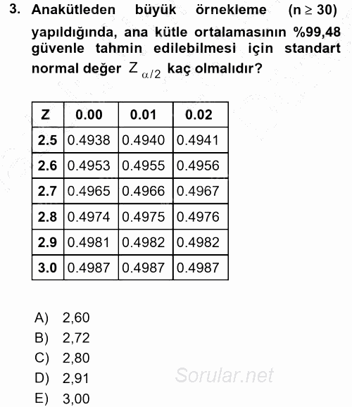 Coğrafi Bilgi Sistemleri İçin Temel İstatistik 2015 - 2016 Dönem Sonu Sınavı 3.Soru