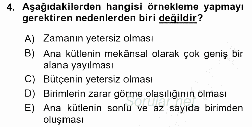 Coğrafi Bilgi Sistemleri İçin Temel İstatistik 2015 - 2016 Dönem Sonu Sınavı 4.Soru