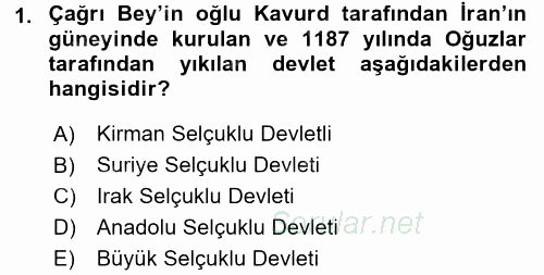 Türk İdare Tarihi 2015 - 2016 Dönem Sonu Sınavı 1.Soru