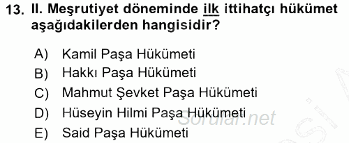 Türk İdare Tarihi 2015 - 2016 Dönem Sonu Sınavı 13.Soru