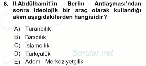 Türk İdare Tarihi 2015 - 2016 Dönem Sonu Sınavı 8.Soru