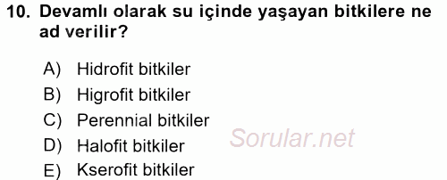 Peyzaj Çevre ve Tarım 2016 - 2017 Dönem Sonu Sınavı 10.Soru