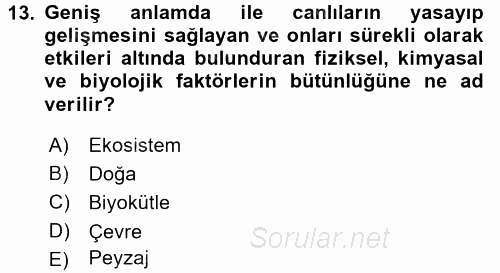 Peyzaj Çevre ve Tarım 2016 - 2017 Dönem Sonu Sınavı 13.Soru