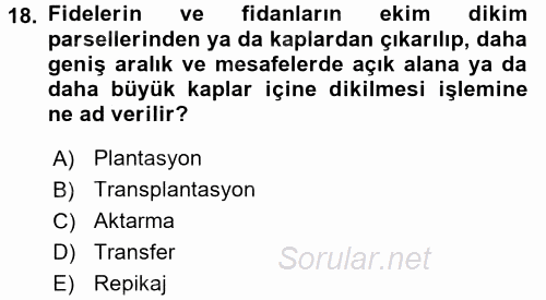 Peyzaj Çevre ve Tarım 2016 - 2017 Dönem Sonu Sınavı 18.Soru