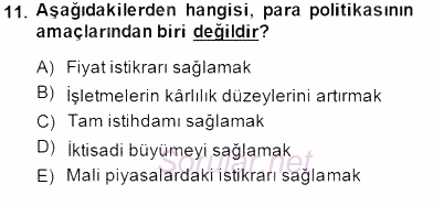 Ekonomik Analiz 2014 - 2015 Dönem Sonu Sınavı 11.Soru