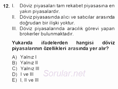 Ekonomik Analiz 2014 - 2015 Dönem Sonu Sınavı 12.Soru