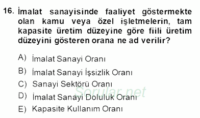 Ekonomik Analiz 2014 - 2015 Dönem Sonu Sınavı 16.Soru