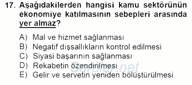 Ekonomik Analiz 2014 - 2015 Dönem Sonu Sınavı 17.Soru