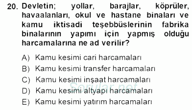 Ekonomik Analiz 2014 - 2015 Dönem Sonu Sınavı 20.Soru