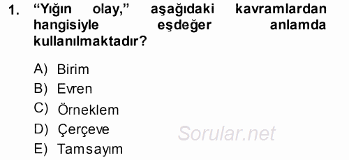 İstatistik 2014 - 2015 Tek Ders Sınavı 1.Soru