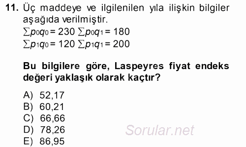 İstatistik 2014 - 2015 Tek Ders Sınavı 11.Soru
