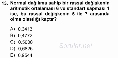 İstatistik 2014 - 2015 Tek Ders Sınavı 13.Soru