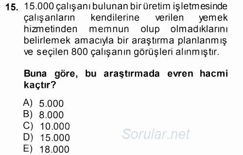 İstatistik 2014 - 2015 Tek Ders Sınavı 15.Soru