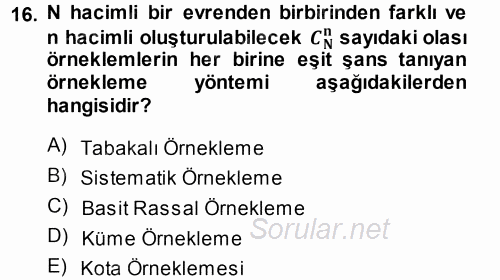 İstatistik 2014 - 2015 Tek Ders Sınavı 16.Soru
